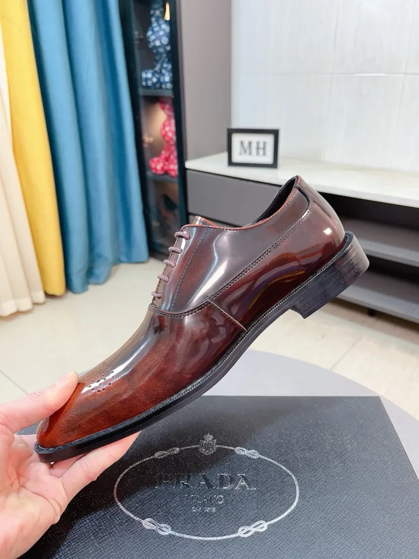 Men's shoes 💰540🌹🌹【PRADA Leather Shoes】Top purchasing agent Original imported Italian custom cowhide leather surface, fully imported water-dyed breathable cowhide lining, original factory special molded sole super comfortable, size: 38-44